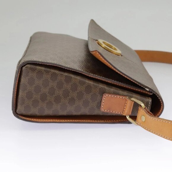 CELINE Macadam Canvas Shoulder Bag PVC Leather Brown Gold - Picture 4 of 15